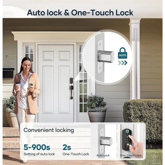 Front Door Lock Set with Handle Fingerprint Keyless Entry Smart Deadbolt - Picture 3 of 9